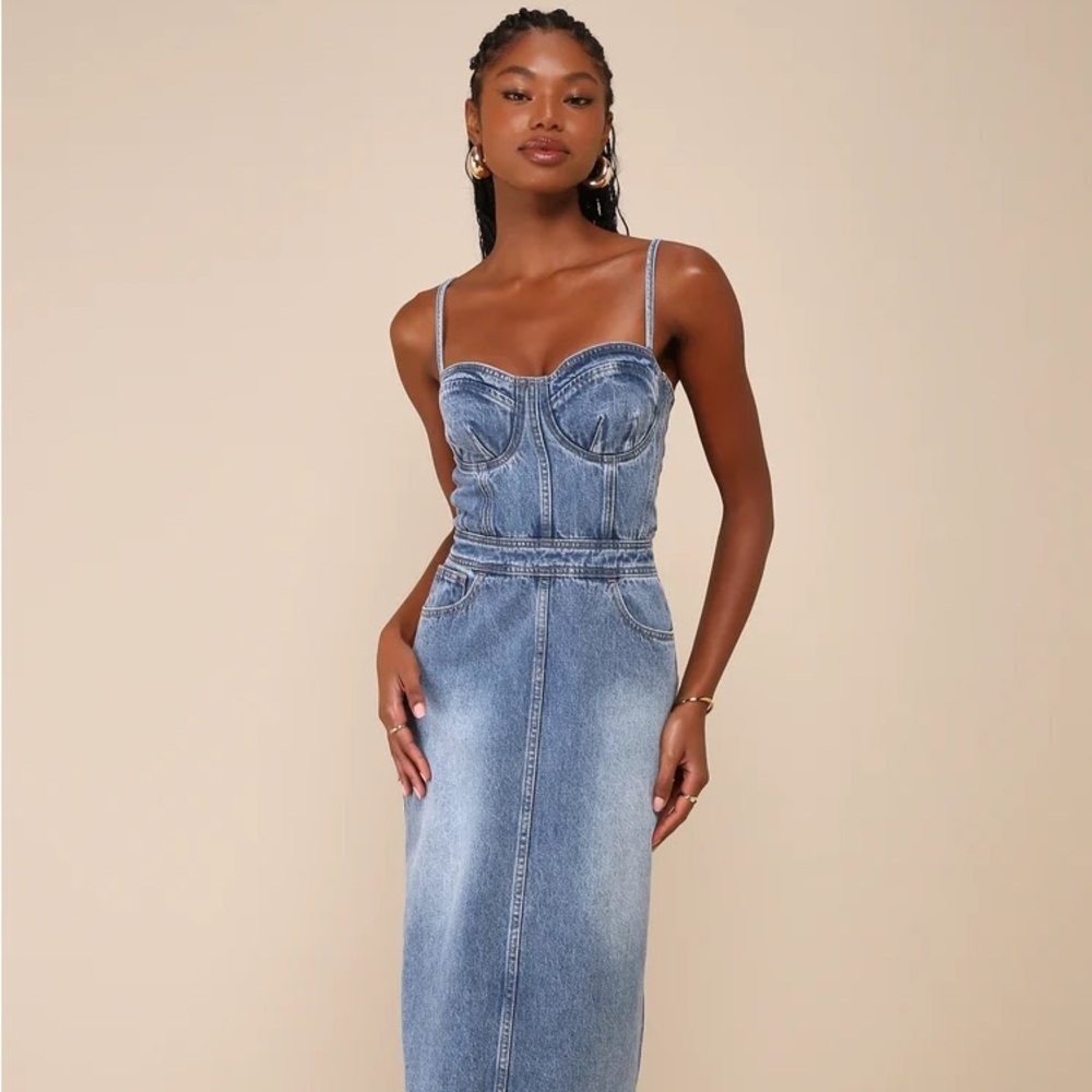 Lulus Bustier Denim Blue Women's Dress